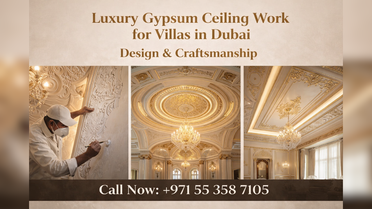 luxury gypsum ceiling work for villas in Dubai