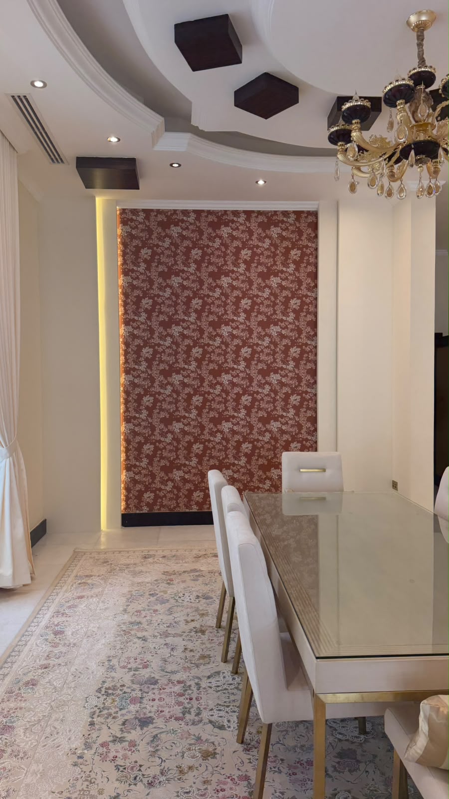 Decorative Gypsum Wall Maker in Dubai-0553587105 1 Decorative gypsum wall maker in Dubai creating a modern feature wall with LED lighting