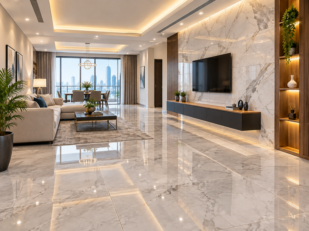 Luxurious Marble Tiled City Living Room Prime Stone Technical