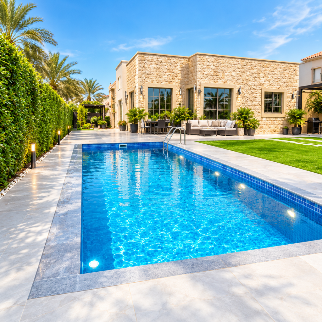 New swimming pool construction in Dubai by Prime Stone Technical